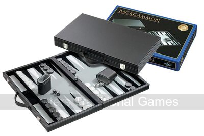 Philos 18.5-inch Backgammon Set in Black Case with Grey Felt Surface, Accessories Included