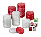 Set of Backgammon Pieces / Checkers, 34mm, Red / White, Plastic