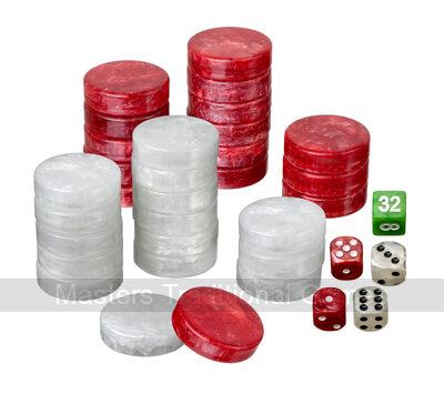 Set of Backgammon Pieces / Checkers, 40mm, Red / White, Plastic