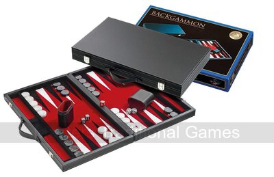 Philos 18.5-inch Backgammon Set in Black Case with Red Felt Surface, Accessories Included