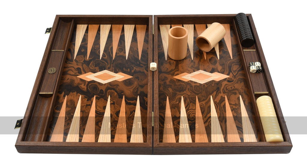 Manopoulos Luxury Dark Walnut Burl 19-inch Backgammon Set