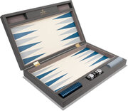 Vegan Leather Cream & Blue Backgammon - 18 inch