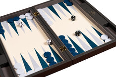 Vegan Leather Cream & Blue Backgammon - 18 inch