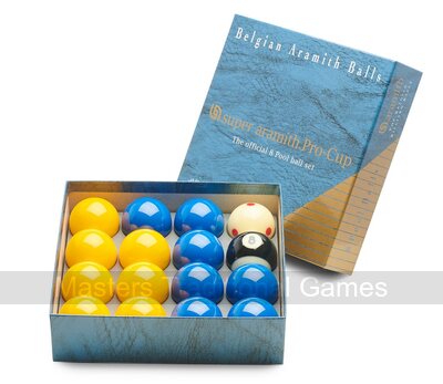 Super Aramith Pro Cup League Pool Balls - Blue & Yellow (2 inch with 1 7/8 inch white)