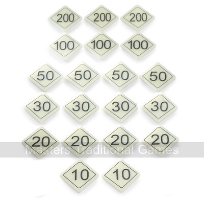 Set of 20 Bar Billiards Table Numbers (plastic diamond shaped for tables with 2 x 30 and 1 x 10 holes)