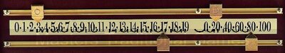 2 solid brass runners (cut to size), 4 solid brass pointers and 17 inch number sticker for snooker or general scoreboard