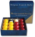 Super Aramith Pro Cup League Pool Balls - red & yellow (2 inch with 1 7/8 inch white)