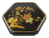 Chinese Checkers in Leatherette Box with Wooden Marbles (Birds and Flowers with black background design)