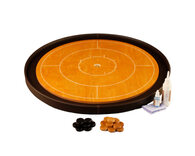 Masters Crokinole Tournament Board - Beech & Chocolate - LEATHERETTE DITCH (with discs, powder & wax wipe set)