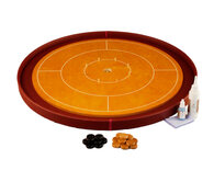 Masters Crokinole Tournament Board - Beech & Crimson - LEATHERETTE DITCH (with discs, powder & wax wipe set)