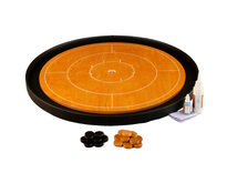 Masters Crokinole Tournament Board - Beech & Ebony - LEATHERETTE DITCH (with discs, powder & wax wipe set)