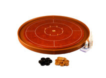 Masters Crokinole Tournament Board - Cherry & Cognac - LEATHERETTE DITCH (with discs, powder & wax wipe set)