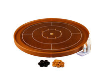 Masters Crokinole Tournament Board - Walnut & Cognac - LEATHERETTE DITCH (with discs, powder & wax wipe set)