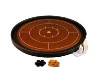 Masters Crokinole Tournament Board - Walnut & Ebony - LEATHERETTE DITCH (with discs, powder & wax wipe set)