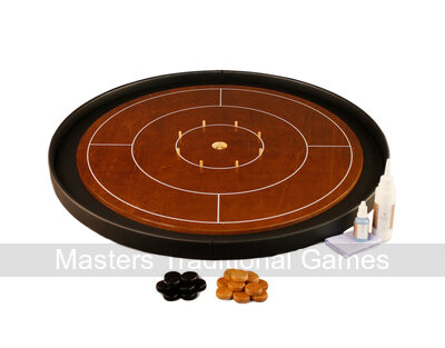 Masters Crokinole Tournament Board - Walnut & Ebony - LEATHERETTE DITCH (with discs, powder & wax wipe set)