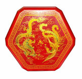 Chinese Checkers in Leatherette Box with Wooden Marbles (Dragons & Phoenix Design, Red Box)