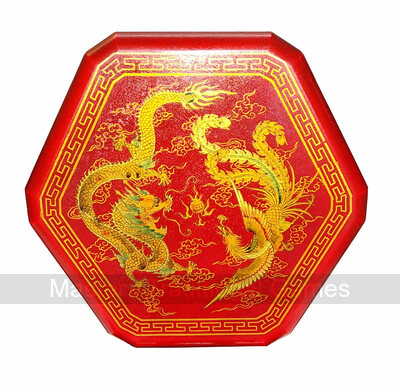 Chinese Checkers in Leatherette Box with Wooden Marbles (Dragons & Phoenix Design, Red Box)