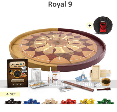 Masters Crokinole Elite Board - Royal 9 (with disks, storage box, cue, bag, powder, powder refill, wax, bowl, bumpers, scorepad, wooden pen, rules and wall hanging kit)