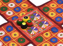 Pachisi - cloth board, beehive pieces & shells (colourful circles)