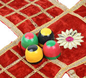 Pachisi - cloth board, beehive pieces & cowry shells (gold stitching)