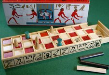 Ancient Egyptian Senet Game - Wooden Board (Red Squares) & Binary Dice