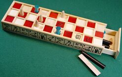 Ancient Egyptian Senet Game - Wooden Board (Red Squares) & Binary Dice