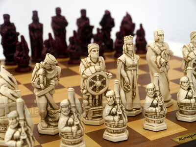 Christopher Columbus Ornamental Chess Set by Berkeley Chess (cream & red, board not included)