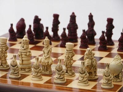 Berkeley Alice in Wonderland Ornamental Chess Set (cream & red, board not included)