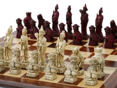 Berkeley Chess Mandarin Ornamental Chess Set (cream & red, board not included)