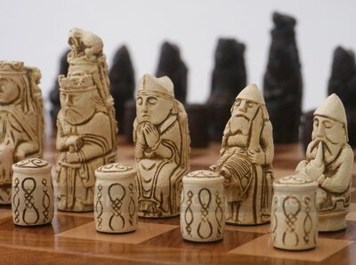 Berkeley Medieval Ornamental Chess Set (cream & brown, board not included)