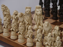 Reynard the Fox Ornamental Chess Set by Berkeley Chess (cream & brown, board not included)