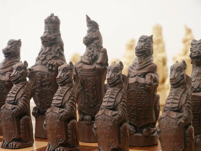 Berkeley Chess Royal Beasts Ornamental Chess Set (cream & brown, board not included)