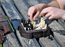 Isle Of Lewis Compact Chess Set - 9 inches with circular cabinet