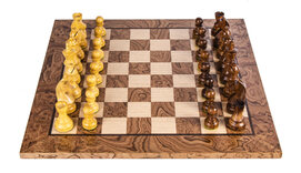 Manopoulos Walnut Burl Chess Set with Staunton Chessmen