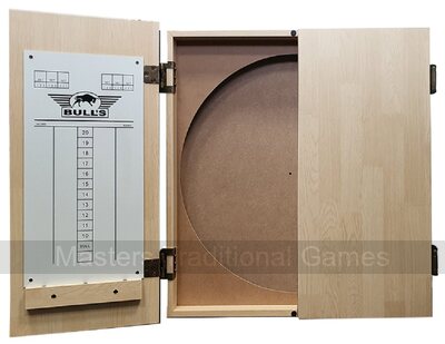 Bull's Darts Deluxe Wooden Dartboard Cabinet - Light Oak