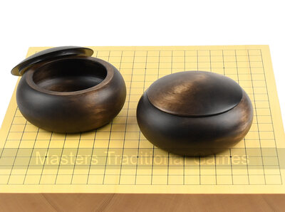 Wooden Go Bowls - Pair, Linden Wood, Dark Stain Finish - Board and stones not included