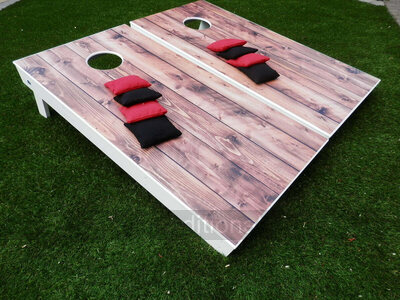 Cornhole - Full Deluxe Set - 2 boards, 8 bags [Rustic Wood Brown]