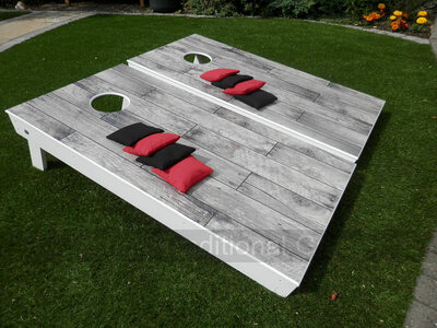 Cornhole - Full Deluxe Set - 2 boards, 8 bags [Rustic Wood Grey]