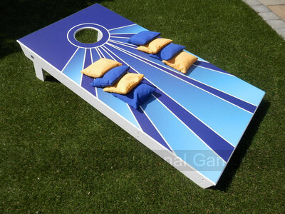 Cornhole - Half Deluxe Set - 1 board, 8 bags [Blue Stripes]