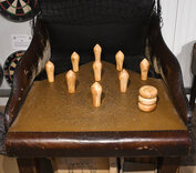 Set of 9 hardwood Northamptonshire Skittles Pins and 3 Cheeses (Olivewood)