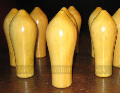 Set of 9 Boxwood skittle pins - Northamptonshire style (varnished)