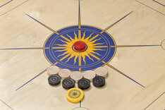 Atelier Radscha Luxury Carrom Board Set - Blue/Yellow Sun Design