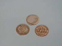 Set of 5 old English Ha'pennies smoothed (tails side visible)