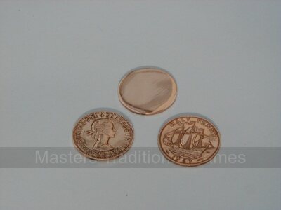 Set of 5 old English Ha'pennies smoothed (tails side visible)